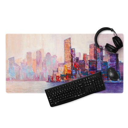 Pastel City Skyline Gaming Mouse Pad - City Skyline Pastel Desk Setup Watercolor Dreamy Calm Modern City Art Print