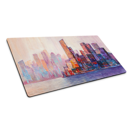 Pastel City Skyline Gaming Mouse Pad - City Skyline Pastel Desk Setup Watercolor Dreamy Calm Modern City Art Print