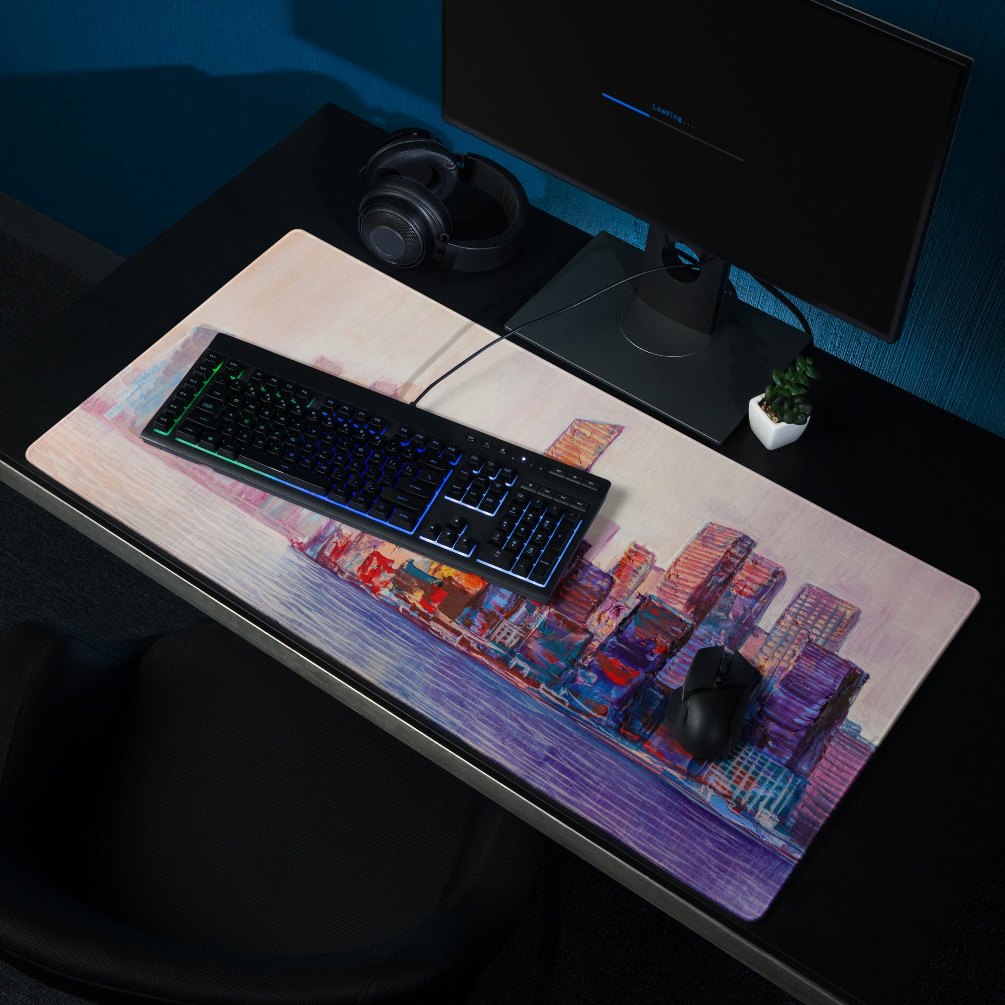 Pastel City Skyline Gaming Mouse Pad - City Skyline Pastel Desk Setup Watercolor Dreamy Calm Modern City Art Print