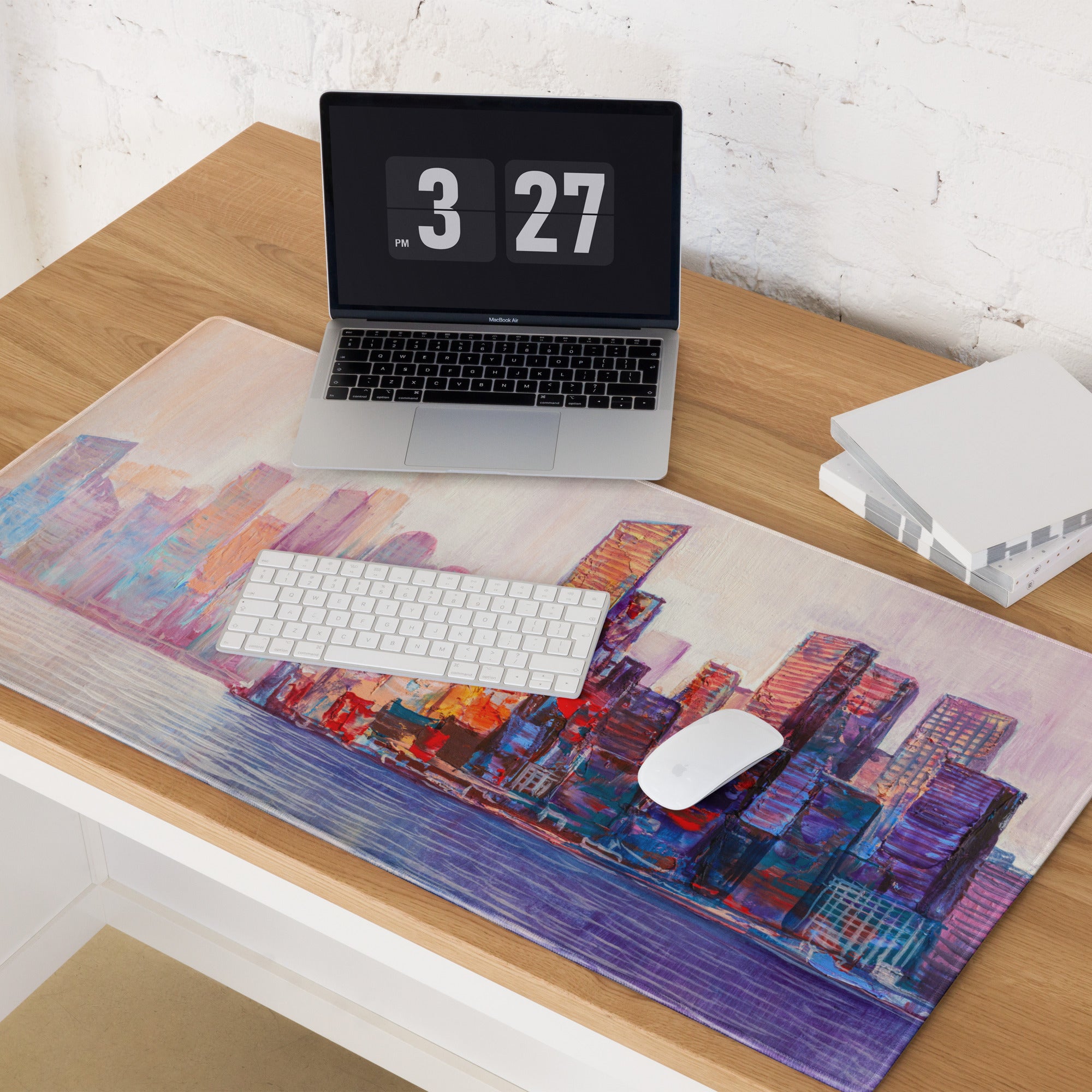 Pastel City Skyline Gaming Mouse Pad - City Skyline Pastel Desk Setup Watercolor Dreamy Calm Modern City Art Print