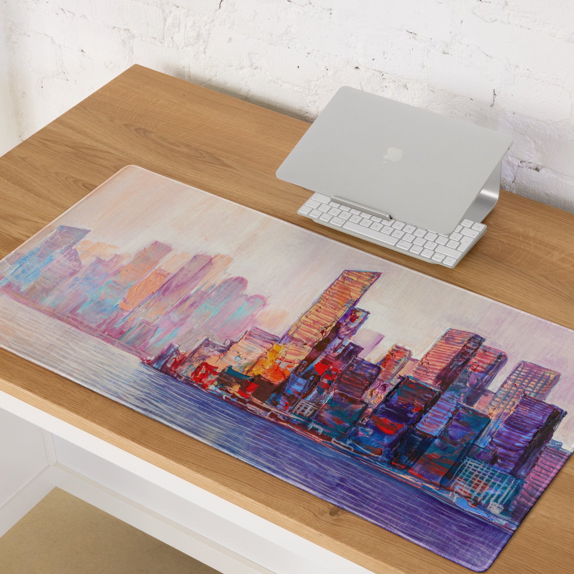 Pastel City Skyline Gaming Mouse Pad - City Skyline Pastel Desk Setup Watercolor Dreamy Calm Modern City Art Print