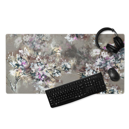 Floral Abstract Gaming Mouse Pad - Floral Pattern Beige Pink Gray Desktop Gaming Art Soft Mood Modern Minimal Desk Decor