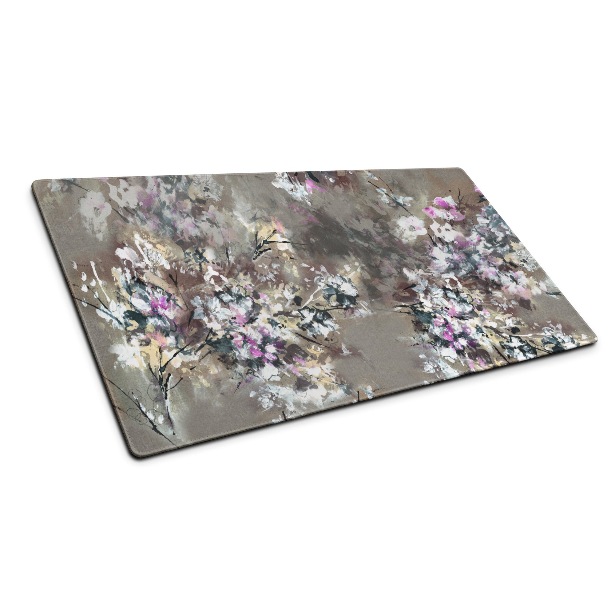 Floral Abstract Gaming Mouse Pad - Floral Pattern Beige Pink Gray Desktop Gaming Art Soft Mood Modern Minimal Desk Decor