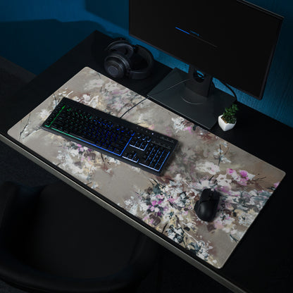 Floral Abstract Gaming Mouse Pad - Floral Pattern Beige Pink Gray Desktop Gaming Art Soft Mood Modern Minimal Desk Decor