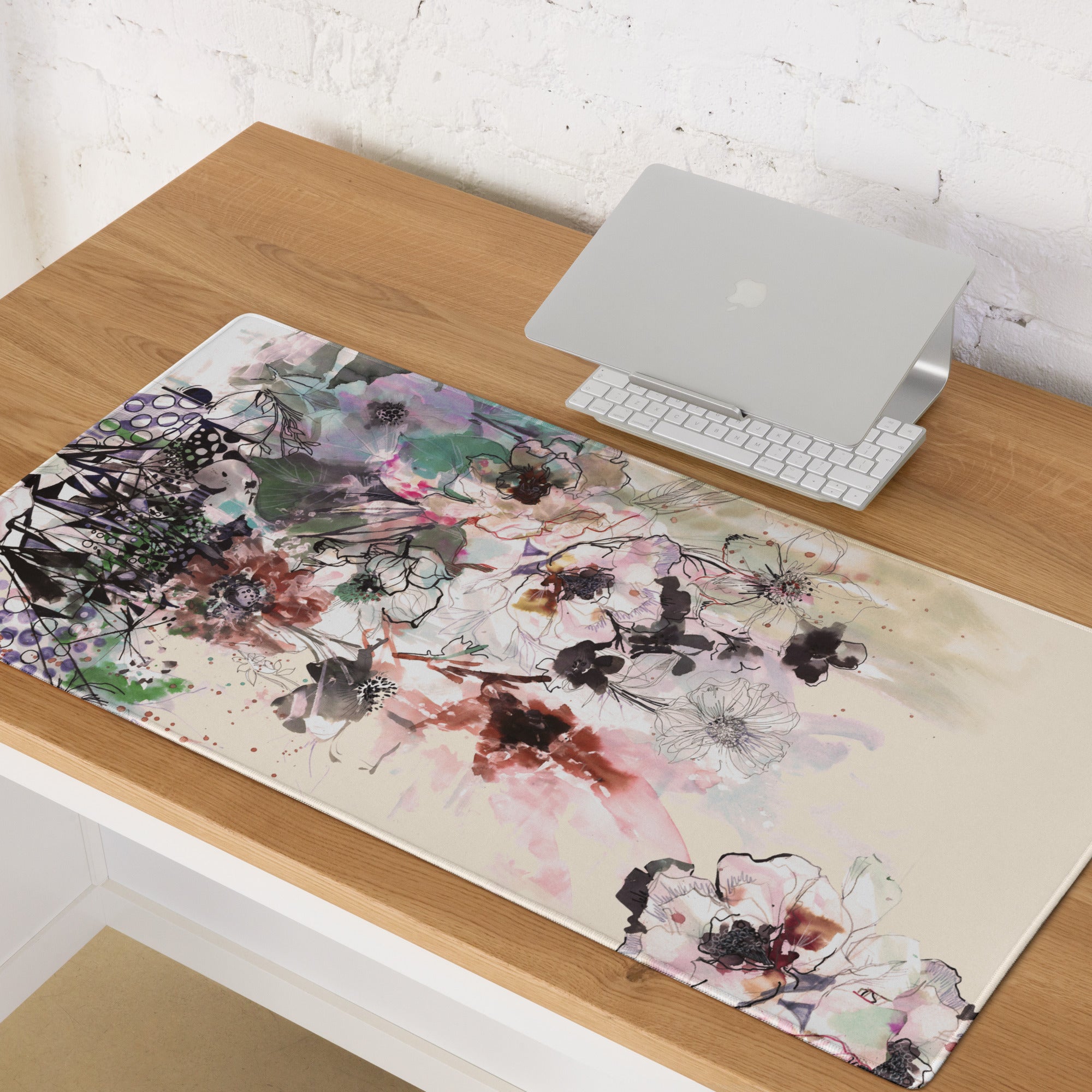 Floral Watercolor Desk Pad Pastel Tones - Floral Desk Pad Pastel Tones For Home Office Modern Calming Mood Watercolor