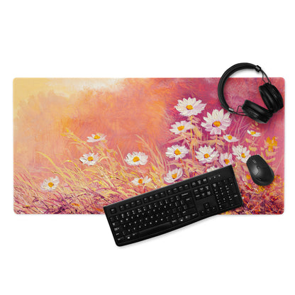 Floral Sunset Daisy Desk Pad - Daisies Orange Pink Desk Impressionist Warm Serene Mood Modern Desk Mat Mouse Pad Acrylic