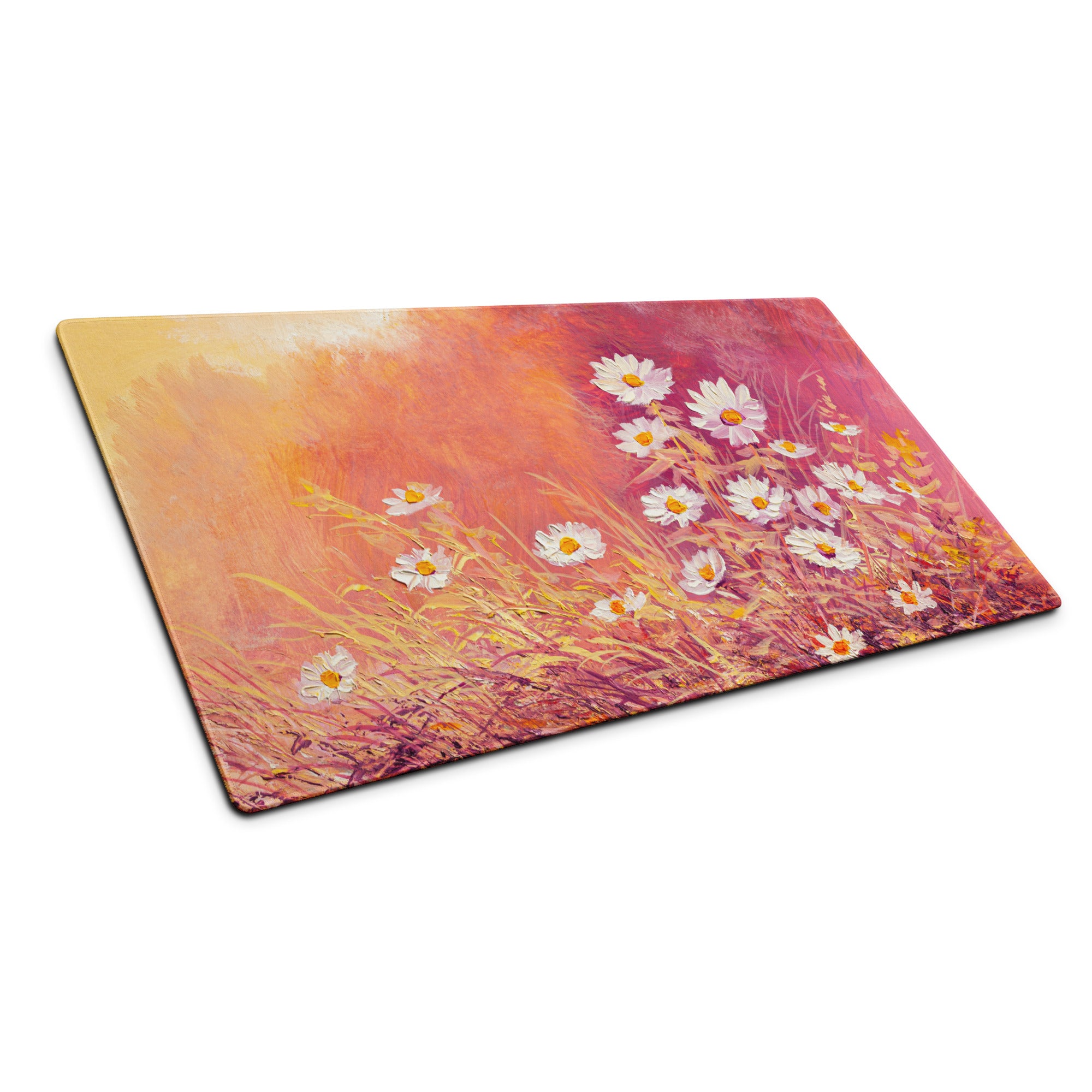 Floral Sunset Daisy Desk Pad - Daisies Orange Pink Desk Impressionist Warm Serene Mood Modern Desk Mat Mouse Pad Acrylic