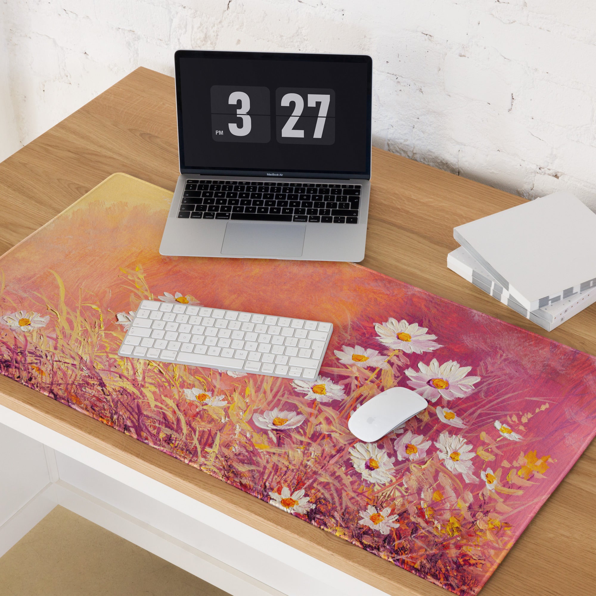 Floral Sunset Daisy Desk Pad - Daisies Orange Pink Desk Impressionist Warm Serene Mood Modern Desk Mat Mouse Pad Acrylic