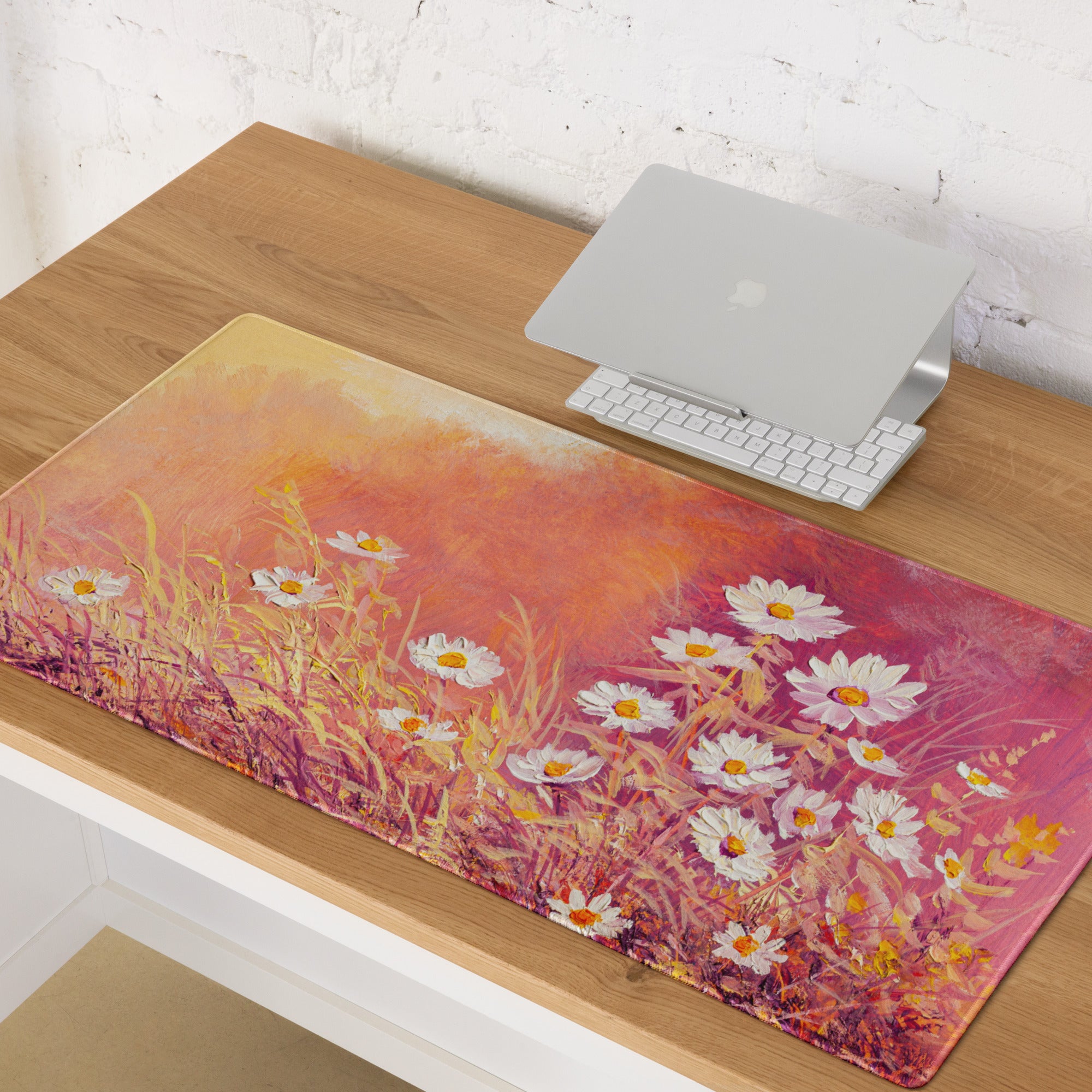 Floral Sunset Daisy Desk Pad - Daisies Orange Pink Desk Impressionist Warm Serene Mood Modern Desk Mat Mouse Pad Acrylic