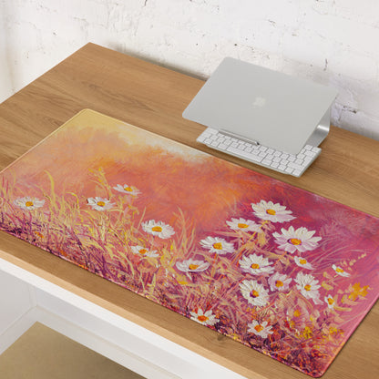Floral Sunset Daisy Desk Pad - Daisies Orange Pink Desk Impressionist Warm Serene Mood Modern Desk Mat Mouse Pad Acrylic
