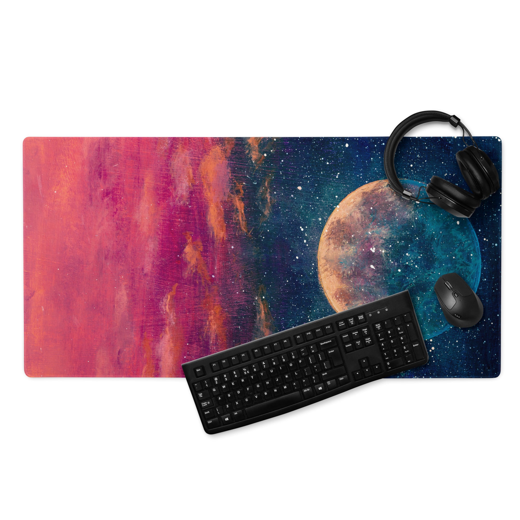 Cosmic Colorway Gaming Mouse Pad - Gaming Mouse Pad Red Blue Desk Cosmos Vibrant Space Themed Desk Mat Digital