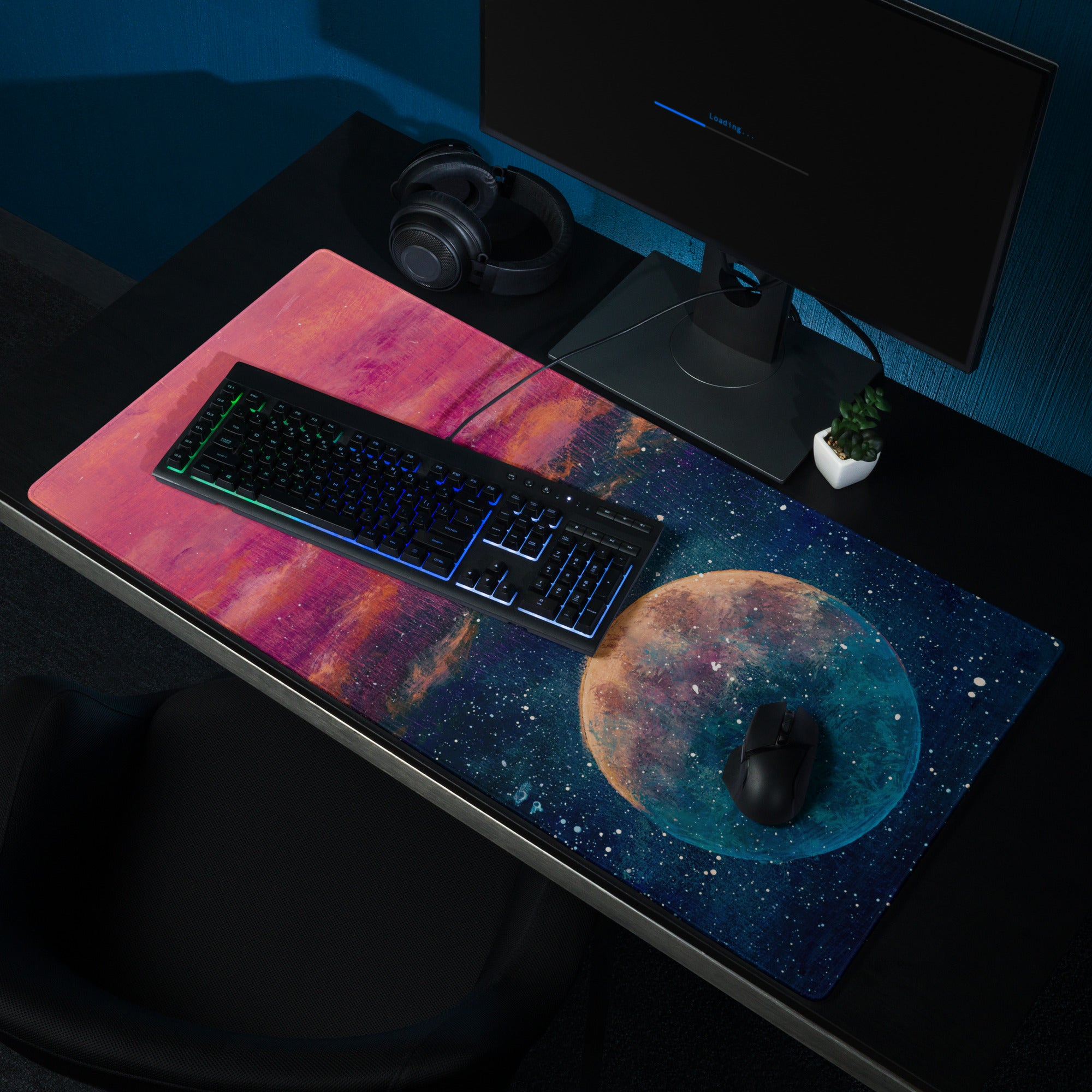 Cosmic Colorway Gaming Mouse Pad - Gaming Mouse Pad Red Blue Desk Cosmos Vibrant Space Themed Desk Mat Digital