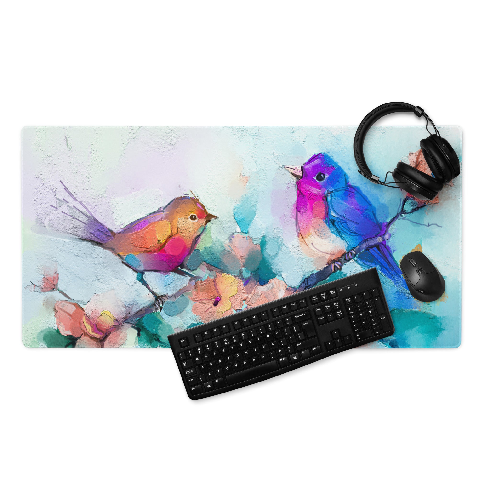 Vibrant Watercolor Birds Pad - Birds Multicolor Desk Watercolor Vibrant Mood Modern Decor Gaming Mouse Pad Watercolor
