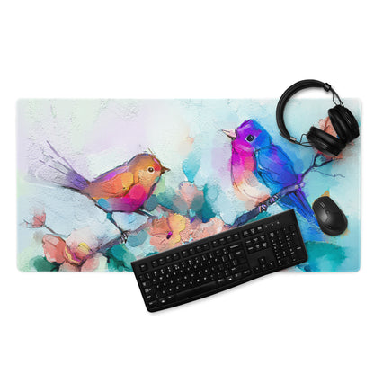Vibrant Watercolor Birds Pad - Birds Multicolor Desk Watercolor Vibrant Mood Modern Decor Gaming Mouse Pad Watercolor