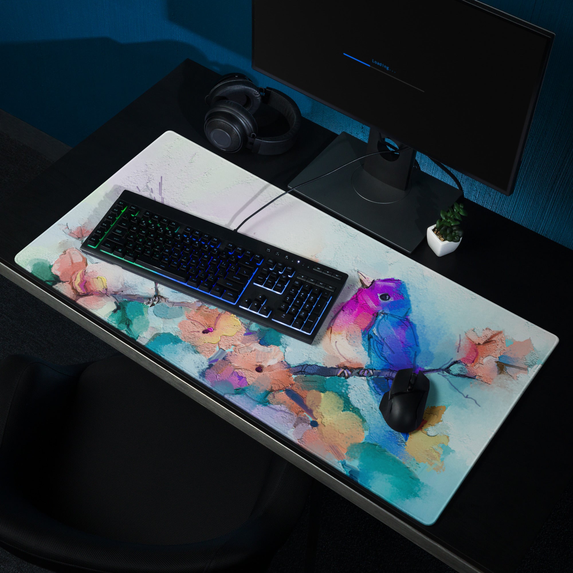 Vibrant Watercolor Birds Pad - Birds Multicolor Desk Watercolor Vibrant Mood Modern Decor Gaming Mouse Pad Watercolor