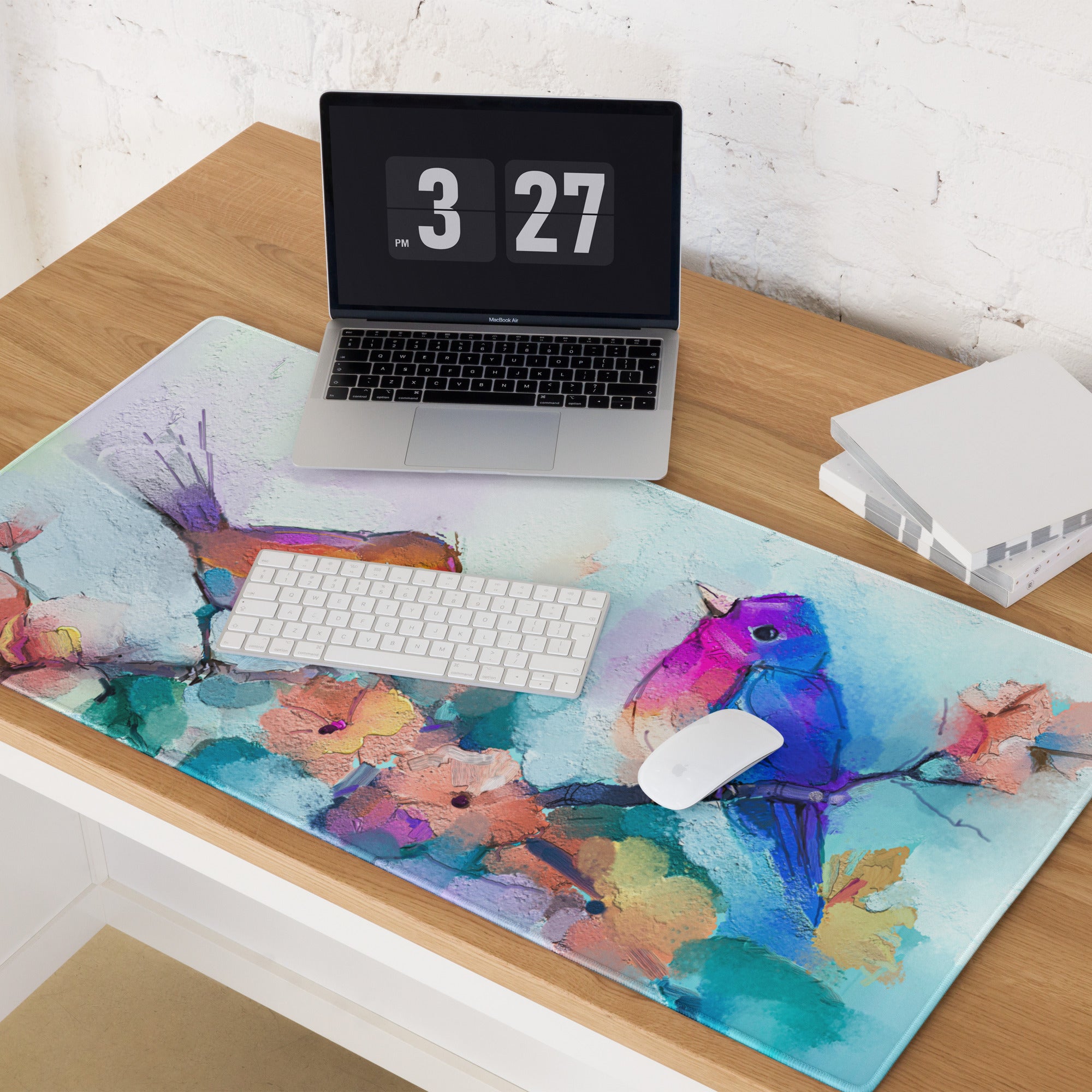 Vibrant Watercolor Birds Pad - Birds Multicolor Desk Watercolor Vibrant Mood Modern Decor Gaming Mouse Pad Watercolor