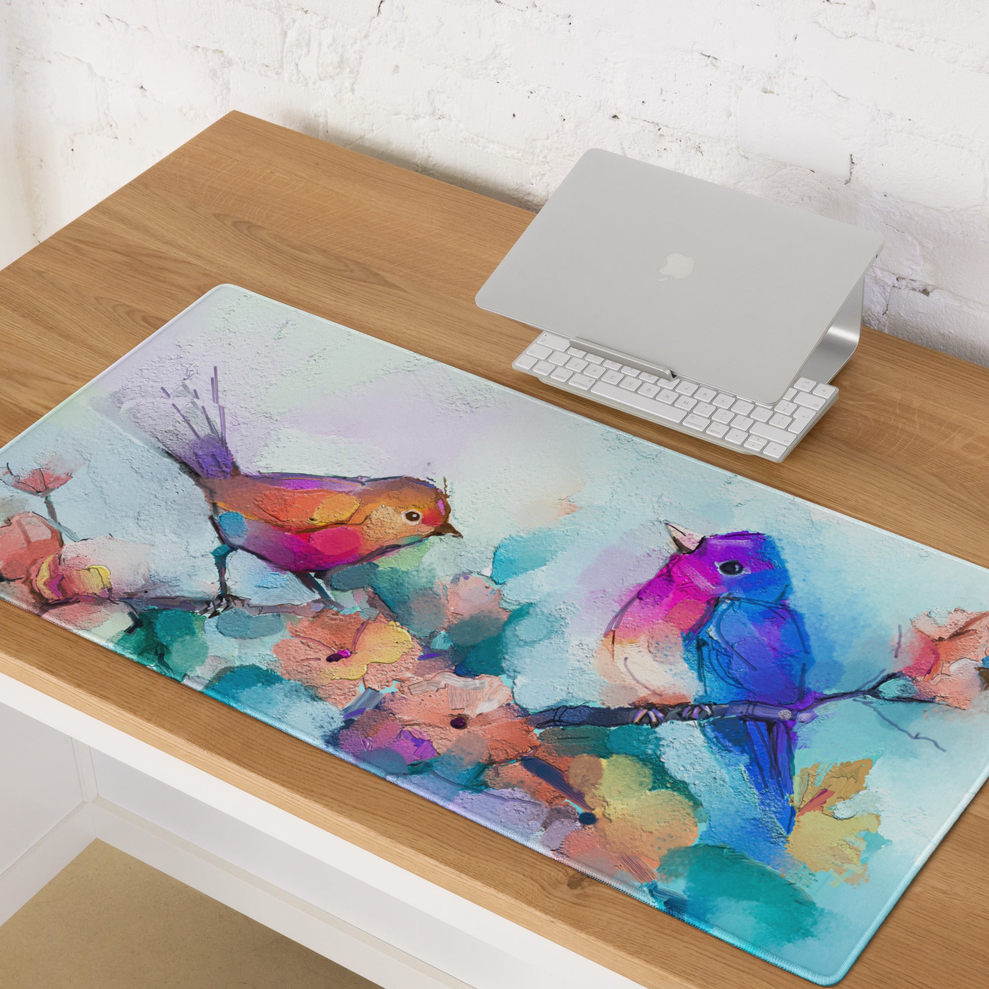 Vibrant Watercolor Birds Pad - Birds Multicolor Desk Watercolor Vibrant Mood Modern Decor Gaming Mouse Pad Watercolor