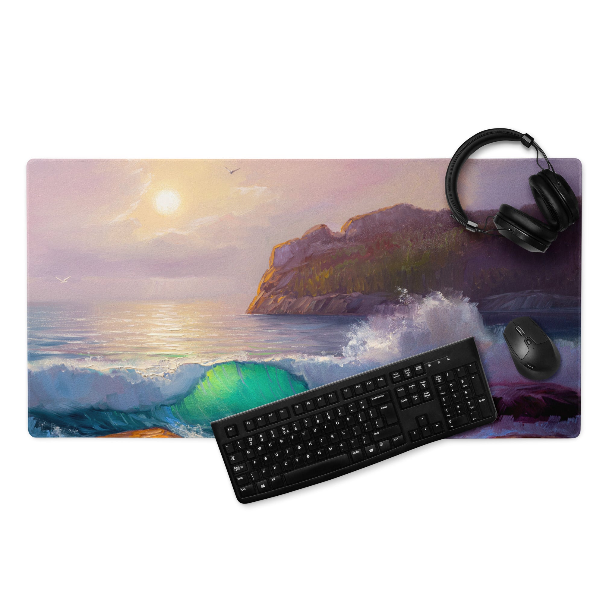 Sunset Cliff Ocean Mouse Pad - Mouse Pad Sunset Pink Purple For Desk Setup Impressionist Coastal Decor Serene Mood Large