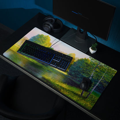 Autumn Forest Riverside Mouse Pad - Forest Landscape Green Blue Desktop Tranquil Mood Desk Mat Office Decor Oil Painting