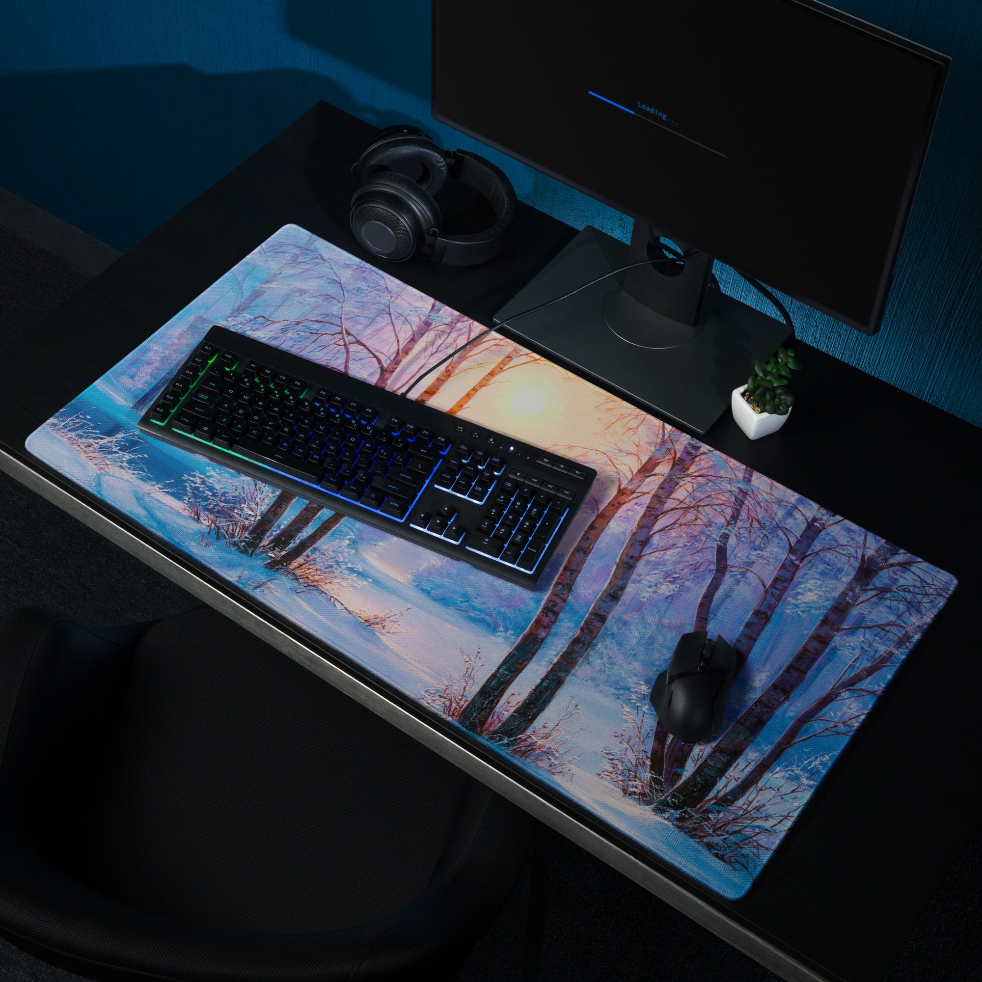 Aurora Forest Gaming Mouse Pad - Gaming Mouse Pad Blue Sunset Home Office Contemporary Art Calm Mood Minimalist Decor
