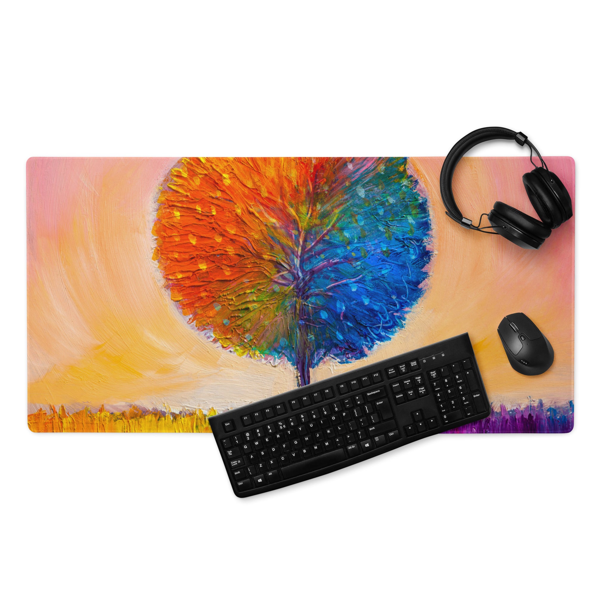 Vivid Rainbow Tree Mouse Pad - Tree Rainbow Multicolor Home Office Abstract Vibrant Contemporary Desk Mat Oil Painting