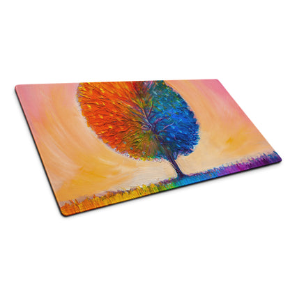 Vivid Rainbow Tree Mouse Pad - Tree Rainbow Multicolor Home Office Abstract Vibrant Contemporary Desk Mat Oil Painting