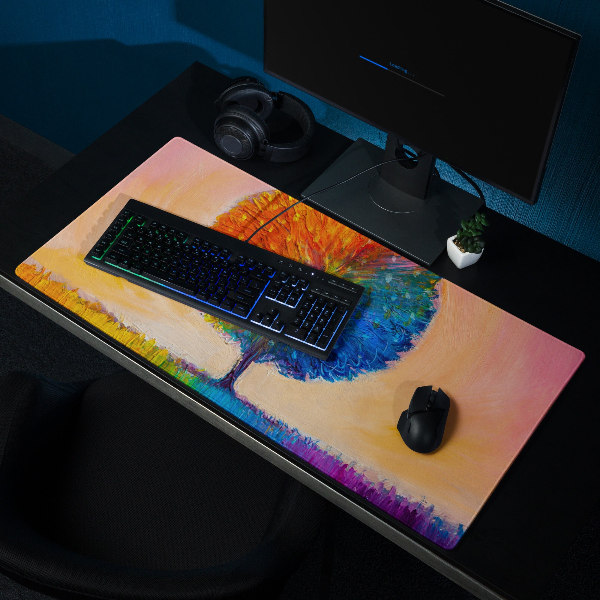 Vivid Rainbow Tree Mouse Pad - Tree Rainbow Multicolor Home Office Abstract Vibrant Contemporary Desk Mat Oil Painting