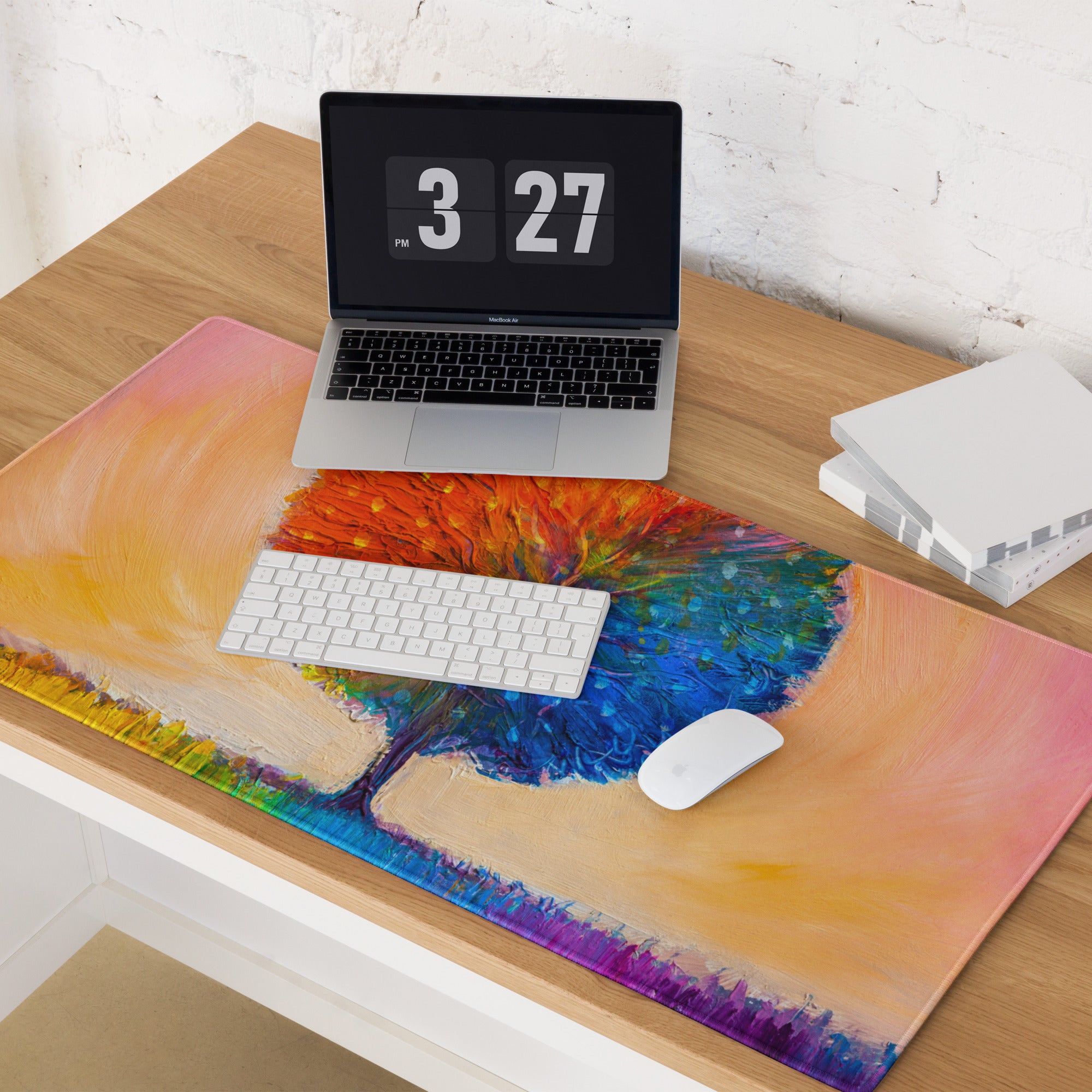 Vivid Rainbow Tree Mouse Pad - Tree Rainbow Multicolor Home Office Abstract Vibrant Contemporary Desk Mat Oil Painting