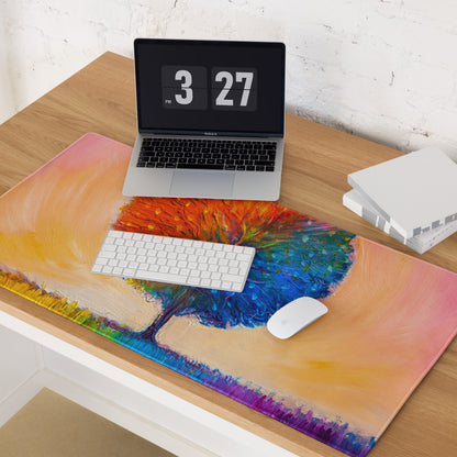 Vivid Rainbow Tree Mouse Pad - Tree Rainbow Multicolor Home Office Abstract Vibrant Contemporary Desk Mat Oil Painting