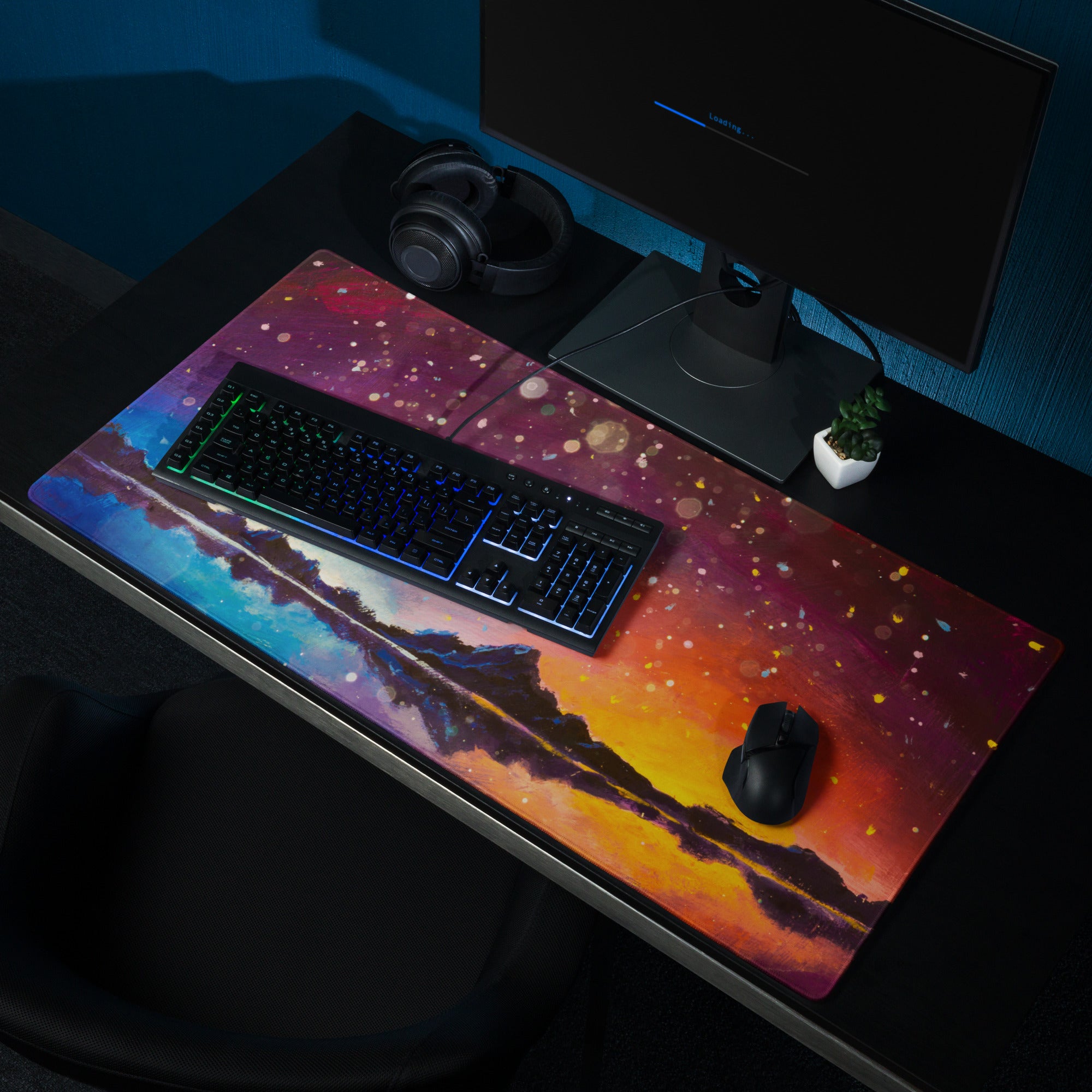 Cosmic Sunset Gaming Mouse Pad - Mouse Pad Purple Blue Gradient For Gaming Desk Cosmic Abstract Vibrant Modern Non Slip