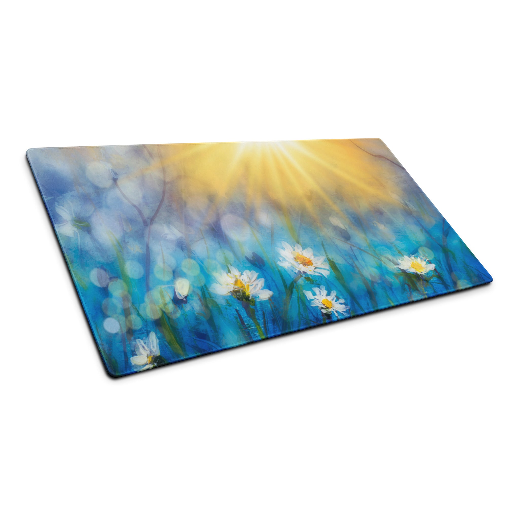 Daisy Field Desk Mat - Daisy Field Blue Gradient Desk Mat Floral Bright Mood Modern Floral Desktop Pad Digital Painting