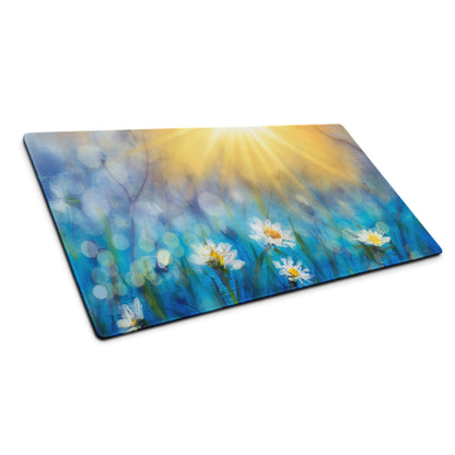 Daisy Field Desk Mat - Daisy Field Blue Gradient Desk Mat Floral Bright Mood Modern Floral Desktop Pad Digital Painting