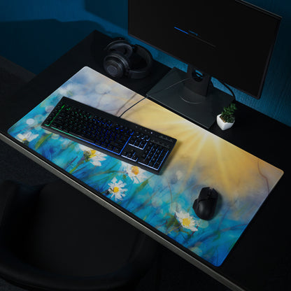 Daisy Field Desk Mat - Daisy Field Blue Gradient Desk Mat Floral Bright Mood Modern Floral Desktop Pad Digital Painting