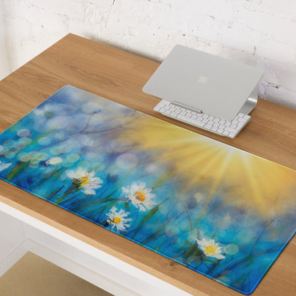 Daisy Field Desk Mat - Daisy Field Blue Gradient Desk Mat Floral Bright Mood Modern Floral Desktop Pad Digital Painting