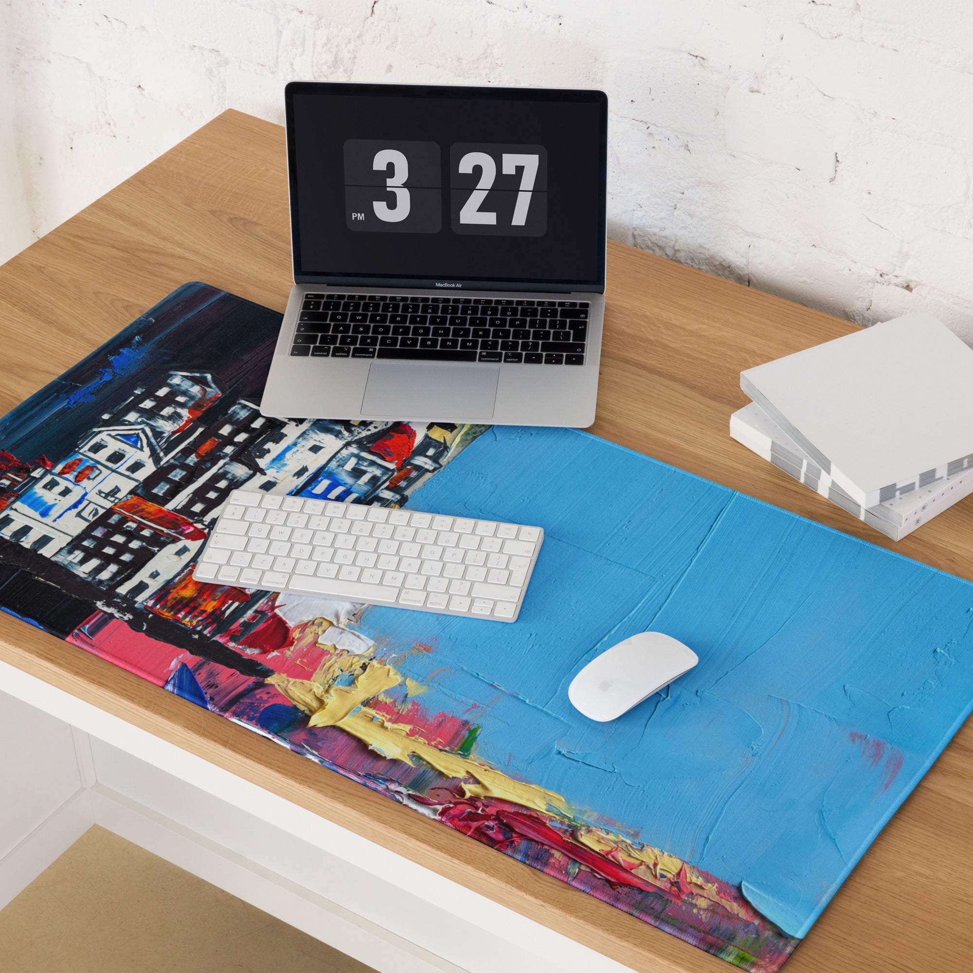 Urban Blues Large Gaming Mouse Pad - Cityscape Blue Desk Impasto Bold Modern Abstract Large Desk Mat Acrylic