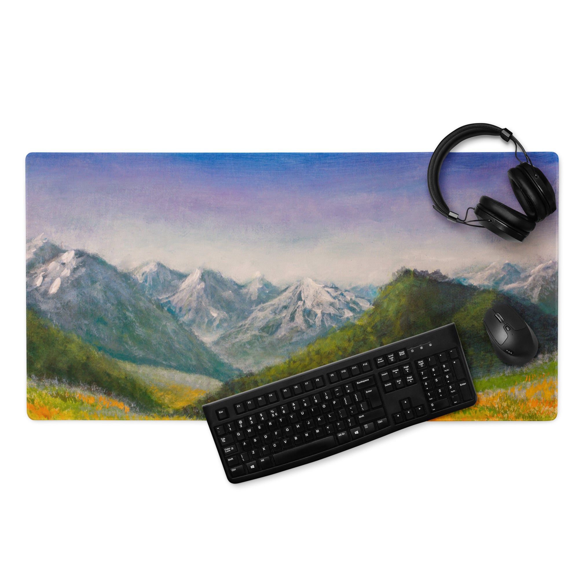 Mountain Dawn Landscape Mouse Pad - Landscape Blue Purple Gradient Mouse Pad Oil Painting Mood Serene Modern Gaming