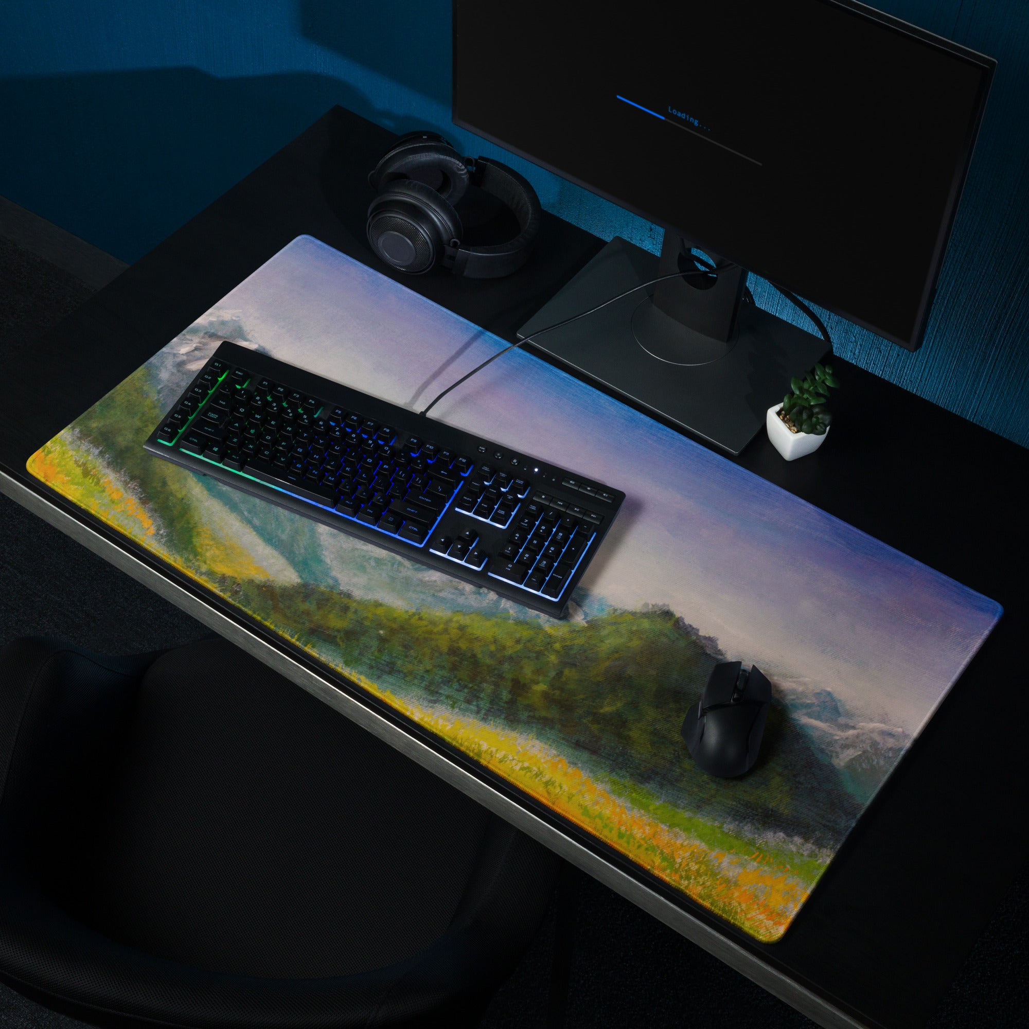 Mountain Dawn Landscape Mouse Pad - Landscape Blue Purple Gradient Mouse Pad Oil Painting Mood Serene Modern Gaming