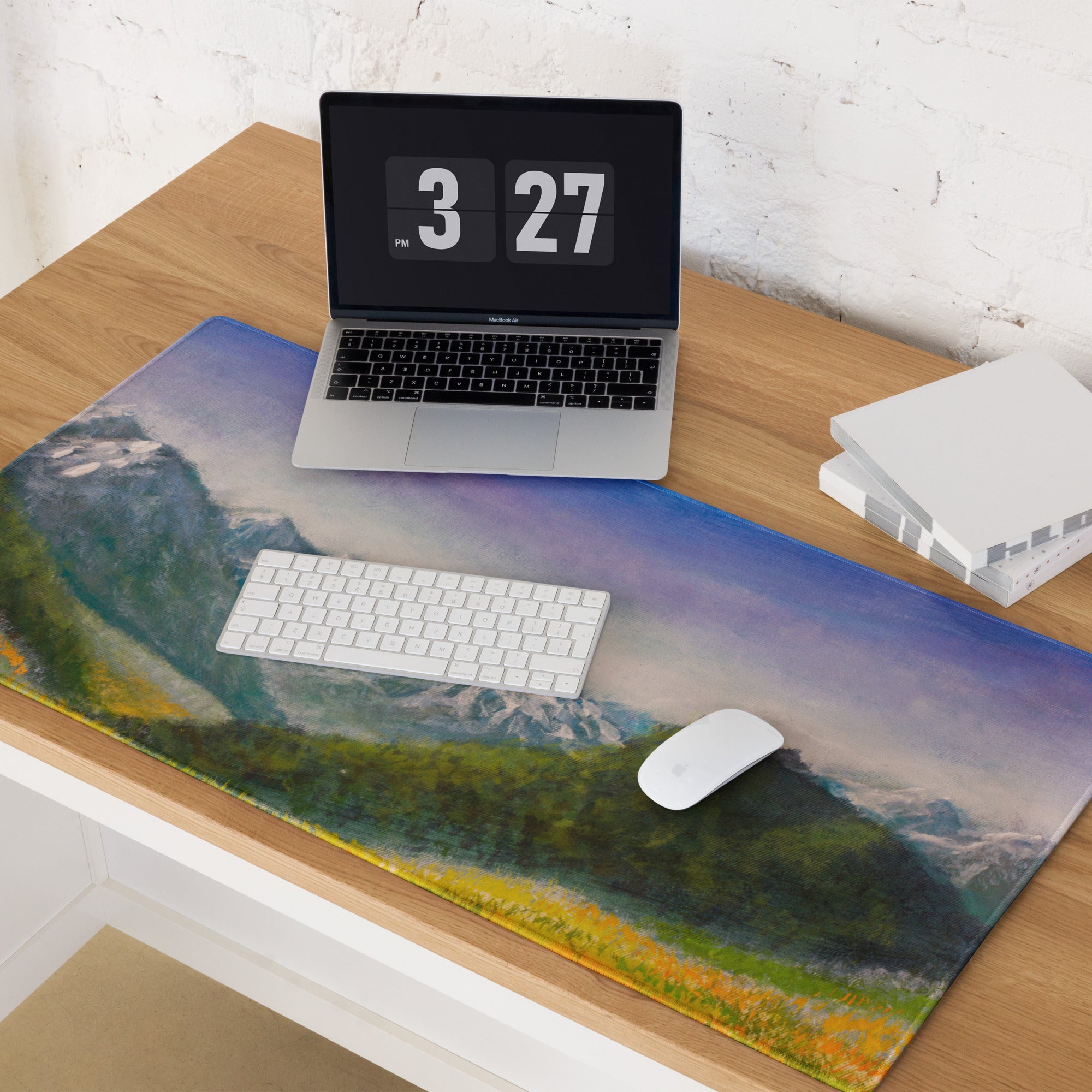 Mountain Dawn Landscape Mouse Pad - Landscape Blue Purple Gradient Mouse Pad Oil Painting Mood Serene Modern Gaming