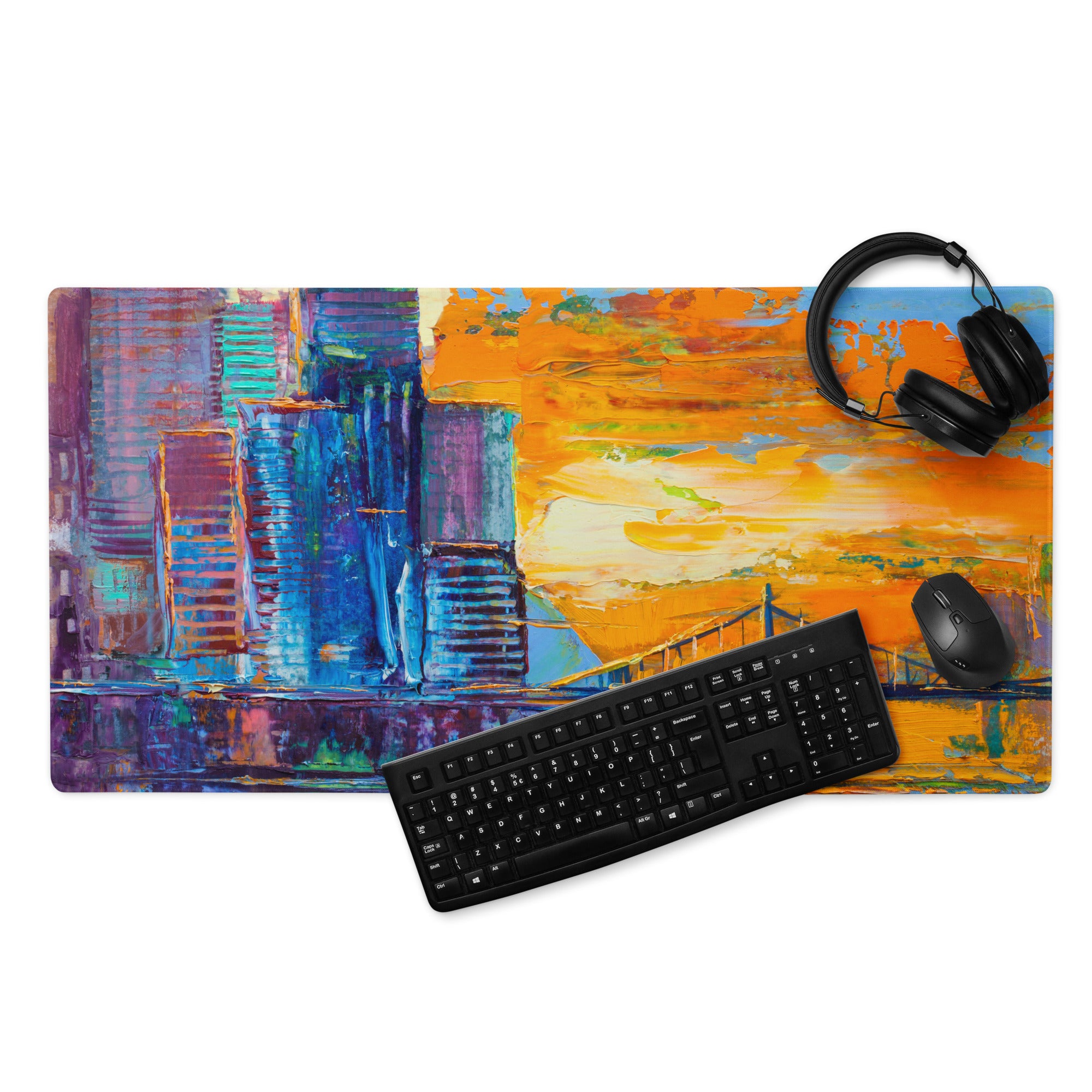 Colorful Cityscape Mouse Pad - Gaming Mouse Pad Blue Purple Orange Yellow Abstract Vibrant Modern Desk Mat Acrylic