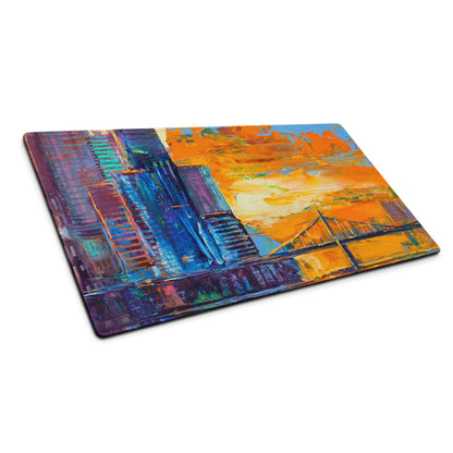 Colorful Cityscape Mouse Pad - Gaming Mouse Pad Blue Purple Orange Yellow Abstract Vibrant Modern Desk Mat Acrylic