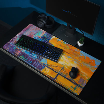 Colorful Cityscape Mouse Pad - Gaming Mouse Pad Blue Purple Orange Yellow Abstract Vibrant Modern Desk Mat Acrylic