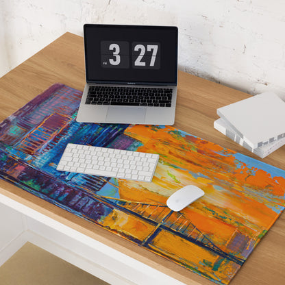 Colorful Cityscape Mouse Pad - Gaming Mouse Pad Blue Purple Orange Yellow Abstract Vibrant Modern Desk Mat Acrylic
