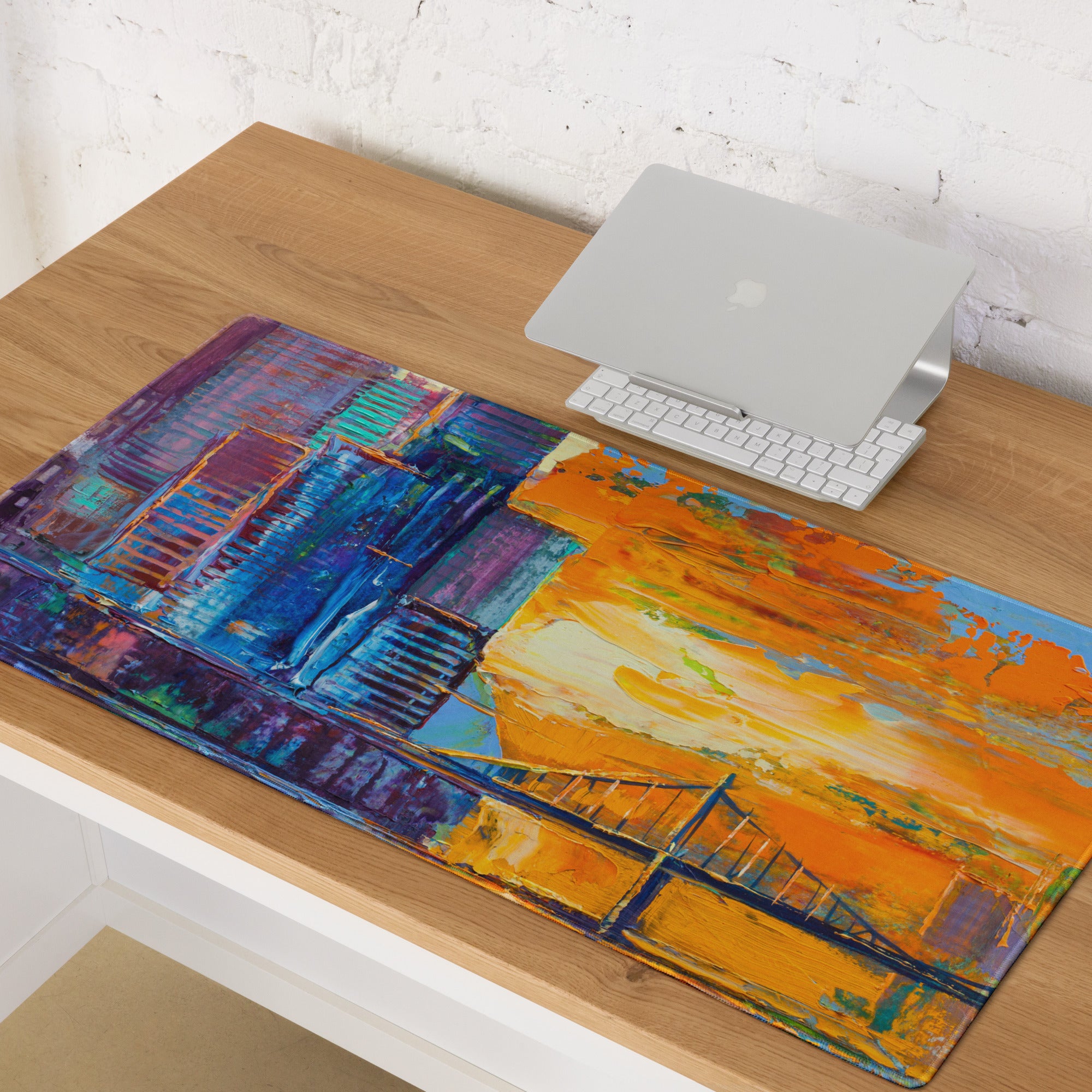 Colorful Cityscape Mouse Pad - Gaming Mouse Pad Blue Purple Orange Yellow Abstract Vibrant Modern Desk Mat Acrylic