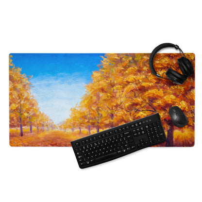Autumn Leaves Mouse Pad - Autumn Leaves Desk Pad Orange Blue Impressionist Vibrant Cozy Rustic Modern Gaming Oil Canvas