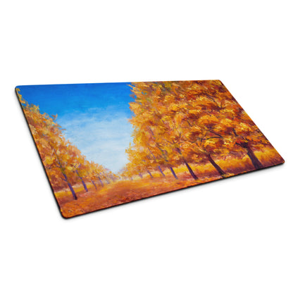 Autumn Leaves Mouse Pad - Autumn Leaves Desk Pad Orange Blue Impressionist Vibrant Cozy Rustic Modern Gaming Oil Canvas