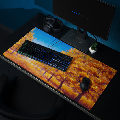 Autumn Leaves Mouse Pad - Autumn Leaves Desk Pad Orange Blue Impressionist Vibrant Cozy Rustic Modern Gaming Oil Canvas