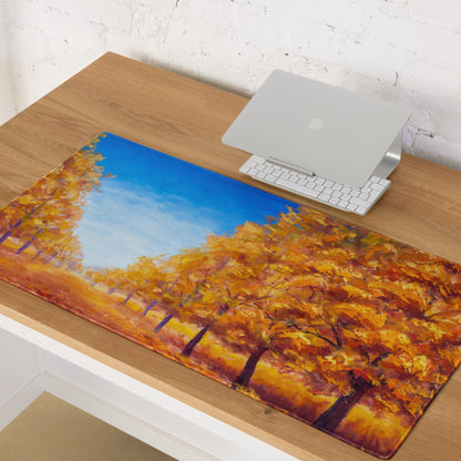 Autumn Leaves Mouse Pad - Autumn Leaves Desk Pad Orange Blue Impressionist Vibrant Cozy Rustic Modern Gaming Oil Canvas