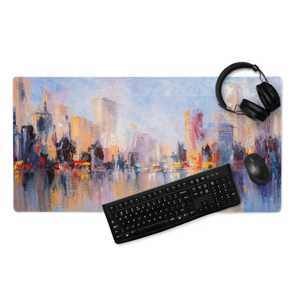 City Skyline Impressionist Mouse Pad - Abstract Cityscape Blues Desk Decor Mood Vibrant Urban Art Oil Painting