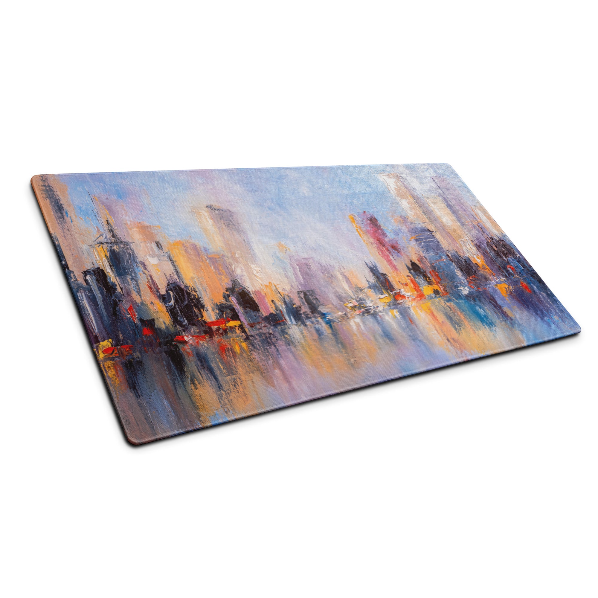 City Skyline Impressionist Mouse Pad - Abstract Cityscape Blues Desk Decor Mood Vibrant Urban Art Oil Painting