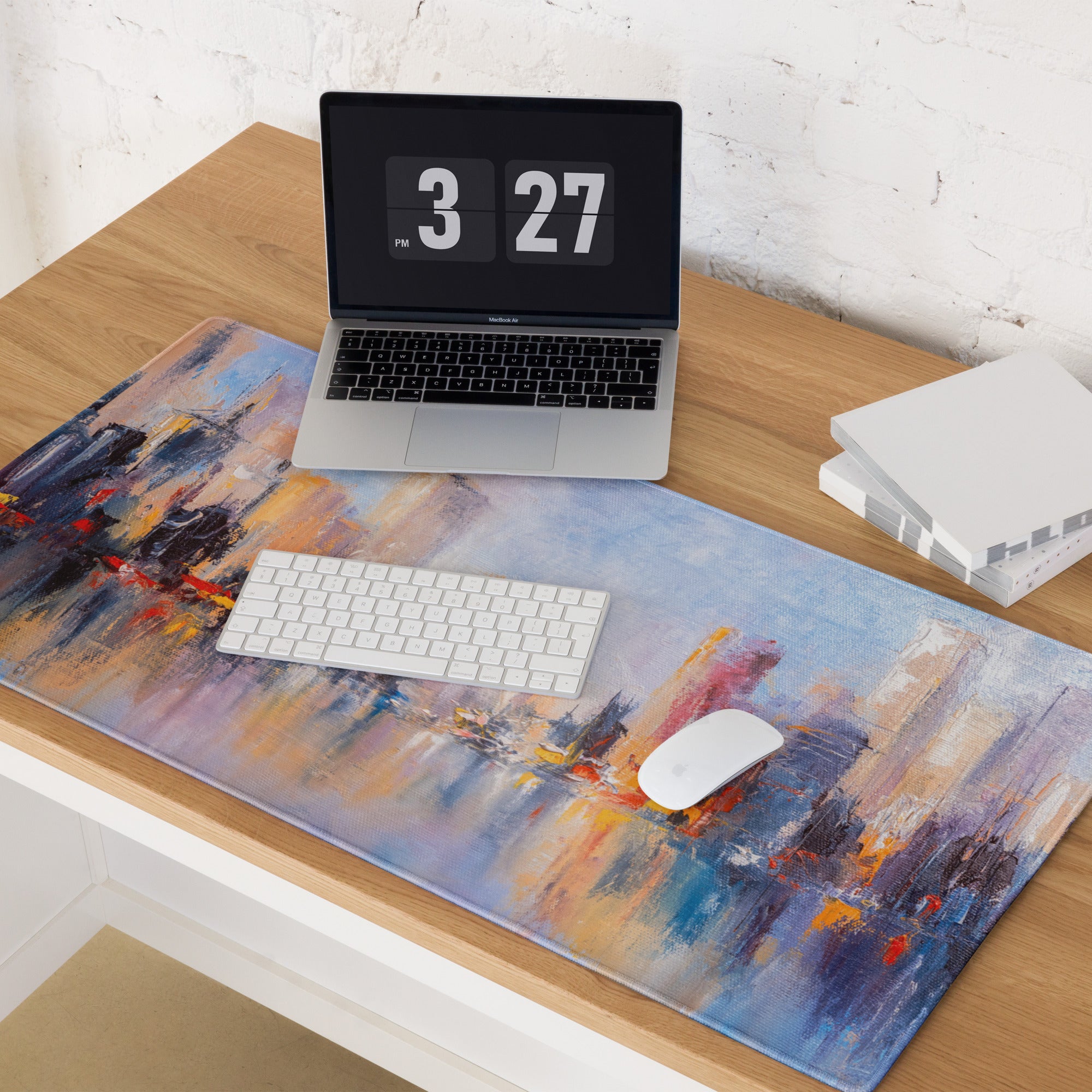 City Skyline Impressionist Mouse Pad - Abstract Cityscape Blues Desk Decor Mood Vibrant Urban Art Oil Painting